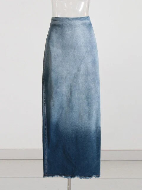 High Waisted Ombre Denim Skirt