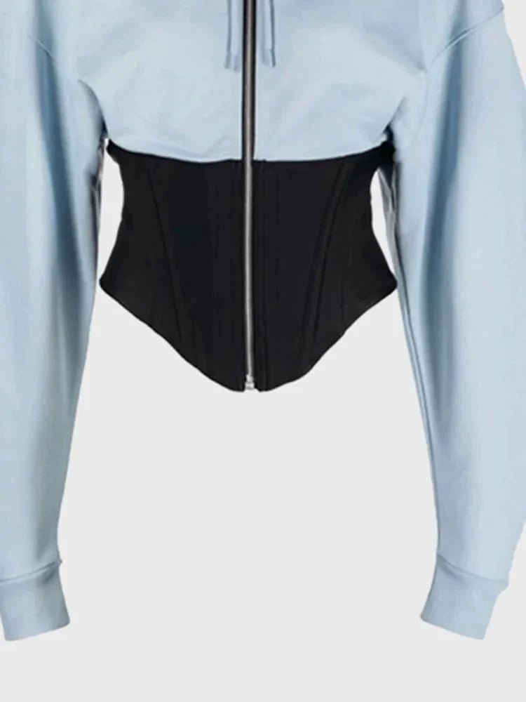Hooded Corseted Waist Cropped Jacket
