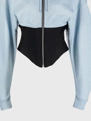 Hooded Corseted Waist Cropped Jacket