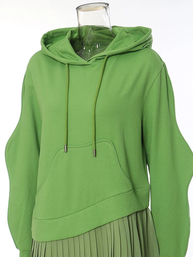 Hooded Pleated Layered Sweater Dress - @theestylishp