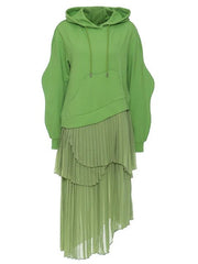 Hooded Pleated Layered Sweater Dress - @theestylishp