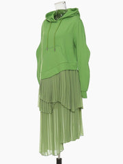 Hooded Pleated Layered Sweater Dress - @theestylishp