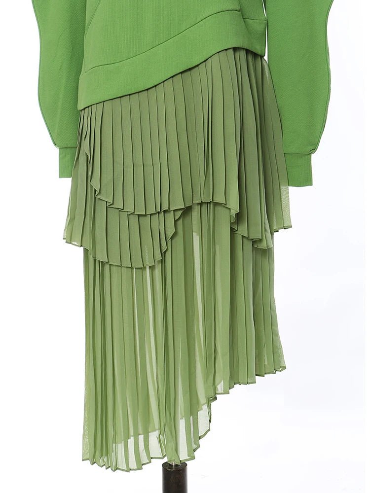 Hooded Pleated Layered Sweater Dress - @theestylishp