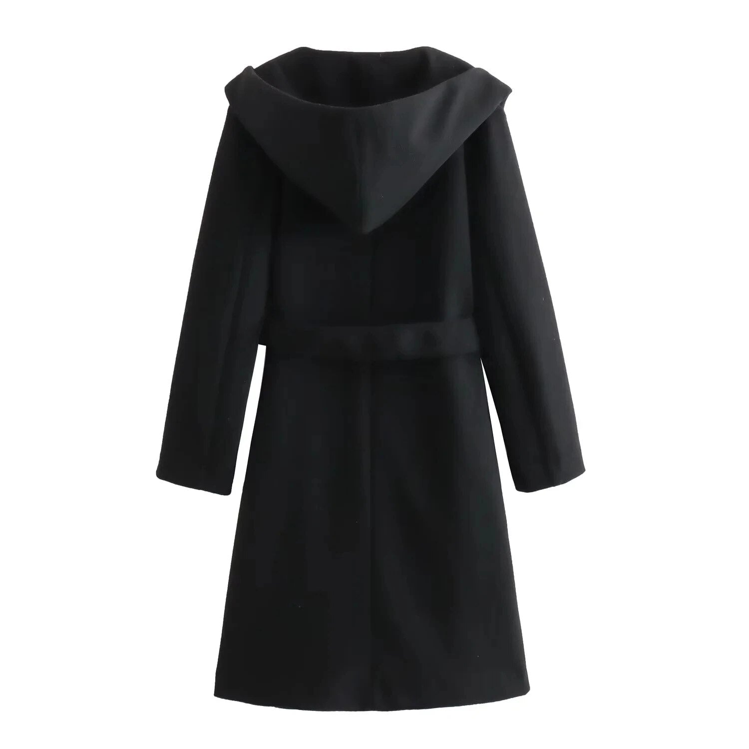 Hooded Tie-Waist Wool Coat