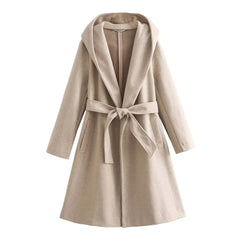 Hooded Tie-Waist Wool Coat