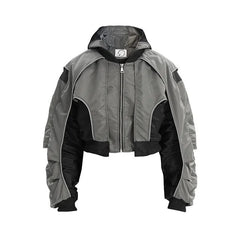 Hooded Zip-Up Reflective Short Jacket