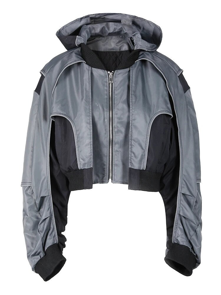 Hooded Zip-Up Reflective Short Jacket