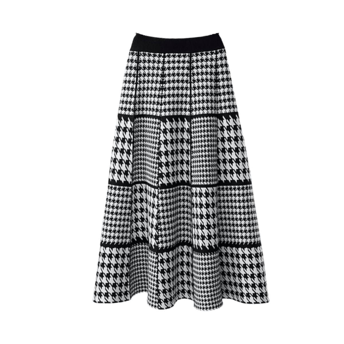 Houndstooth Grids Knit Midi Skirt