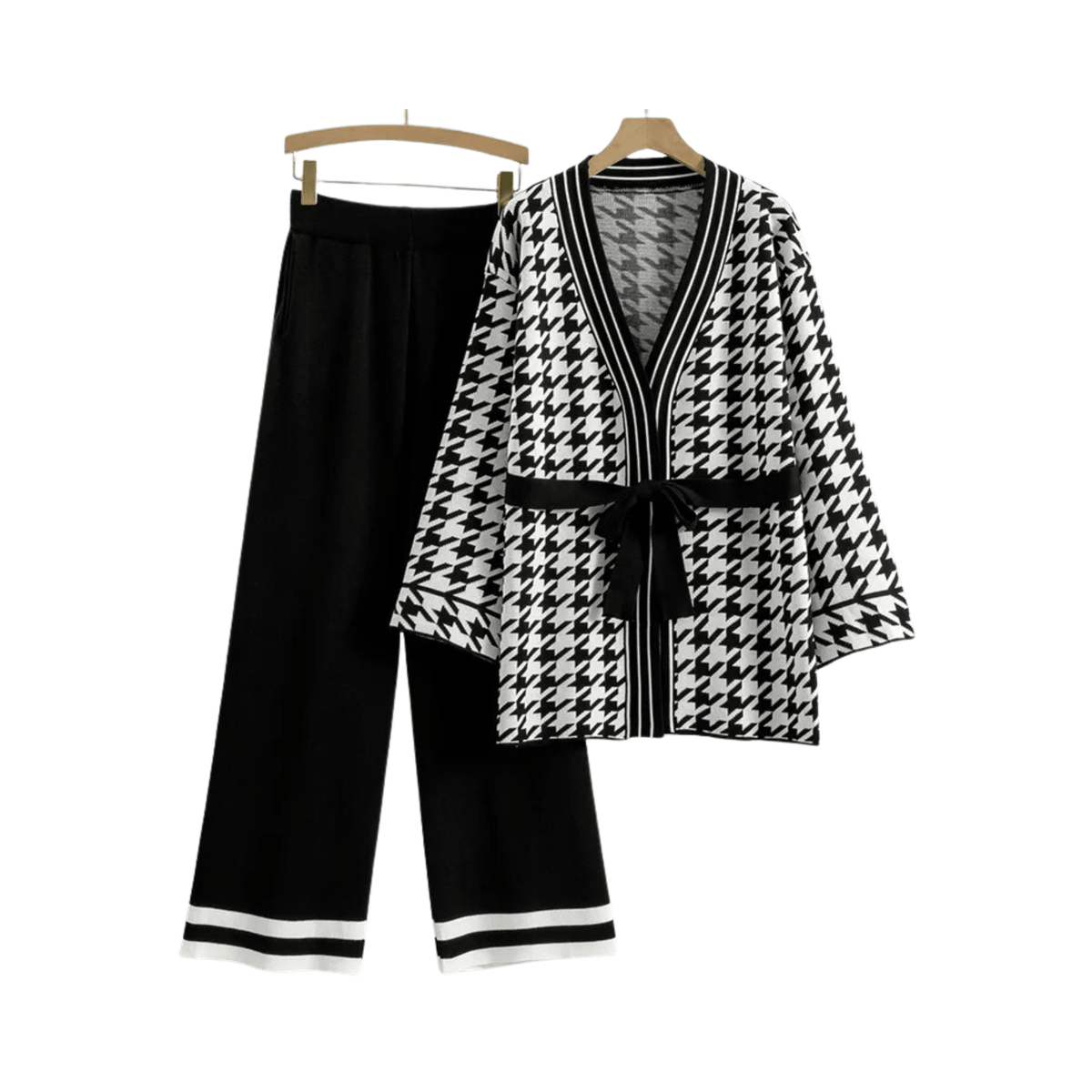 Houndstooth Knitted Cardigan Pants Set