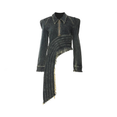 Denim Irregular Hem Burr Slim Jacket