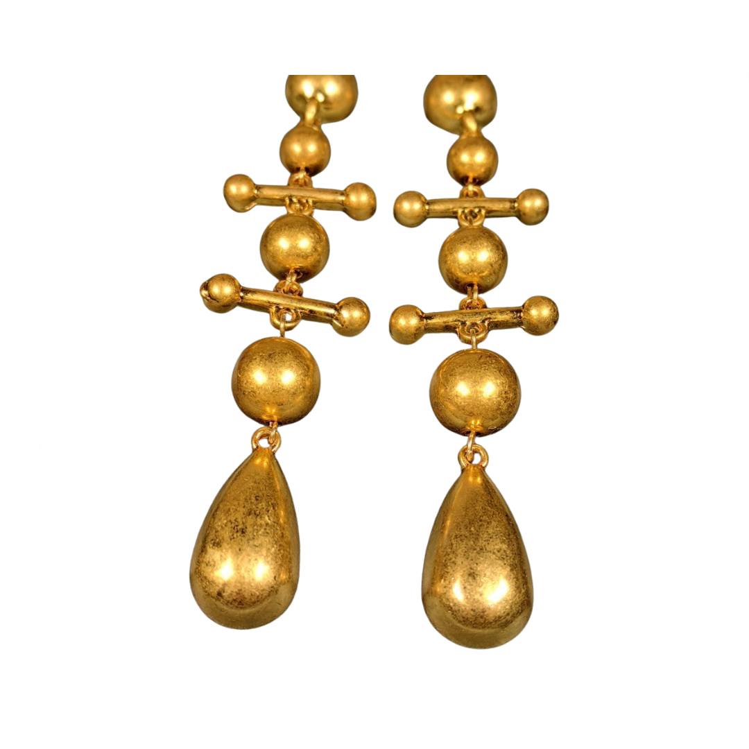 Retro Beads Silver Needle Earrings