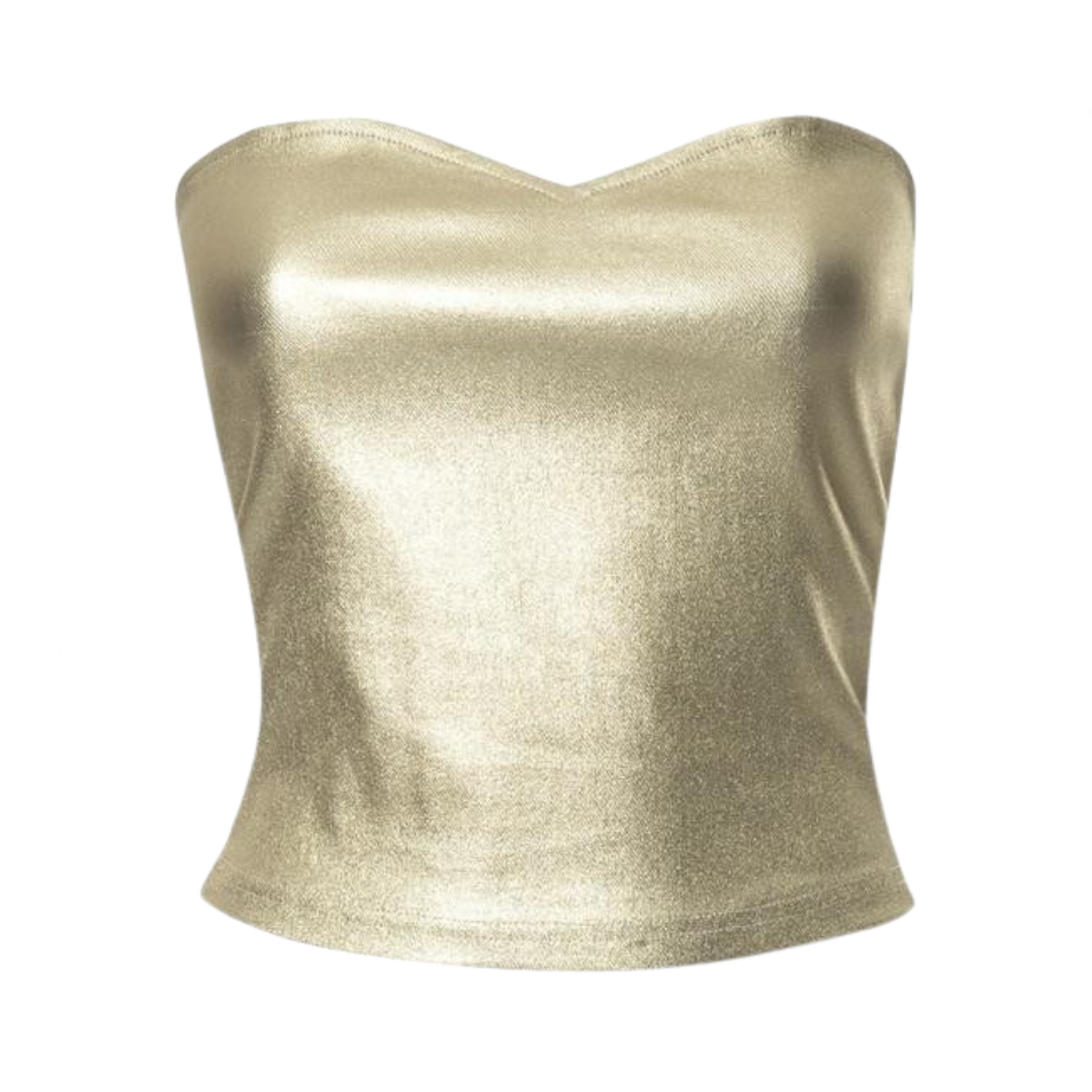 Strapless Gold Slim Fit Crop Top