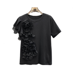 3D Flower Ruffled Edge Short Sleeve T-Shirt