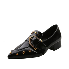 Retro Pointed Toe Rivet Thick Heel Loafers