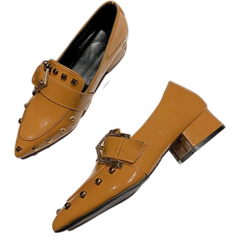 Retro Pointed Toe Rivet Thick Heel Loafers