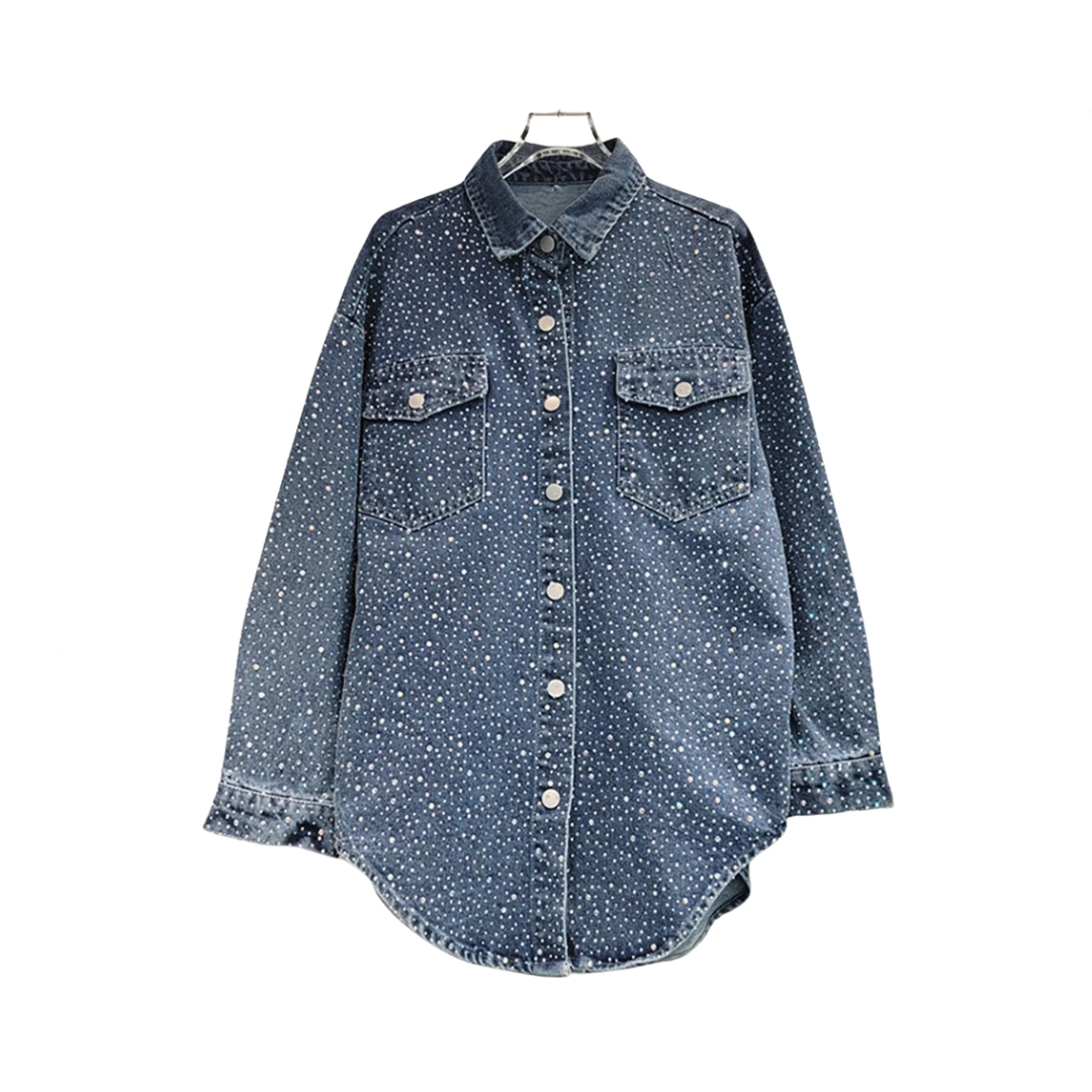 Diamond Studded Loose Denim Shirt