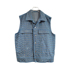 Diamond Embroidered Sleeveless Striped Vest