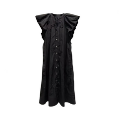 Retro V-Neck Puff Sleeve Lace-Up Loose Dress