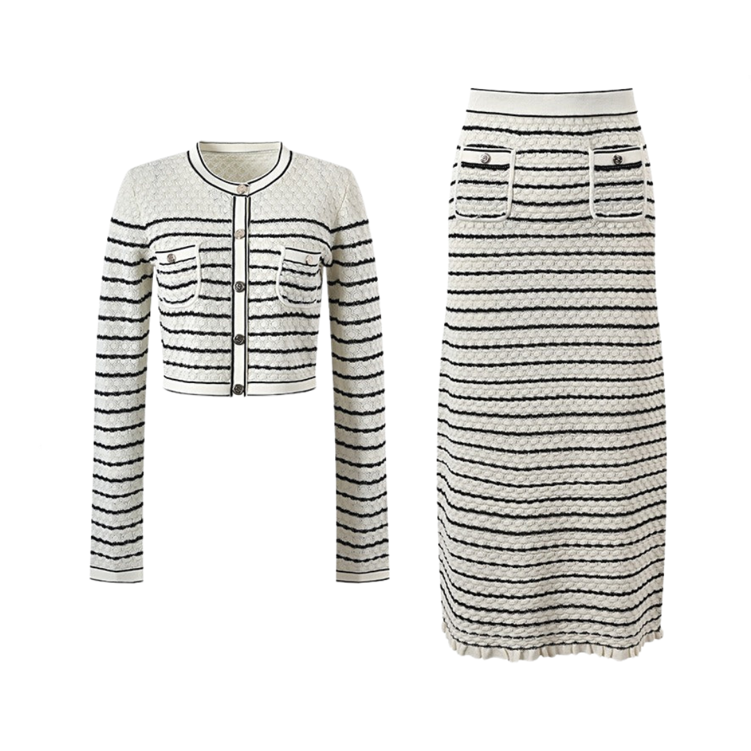 Striped Short Knit Top + Knit Skirt Set
