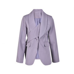 Solid Diagonal Waist Cinching Blazer