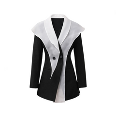 Color Blocked Patchwork Cape Waist Cinched Suit Jacket