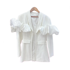 Ruffles Long Sleeve White Blazer