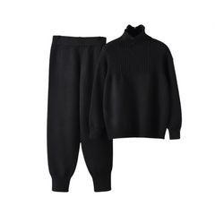 Solid Long Sleeve Knit Sweater + Loose Pants Set