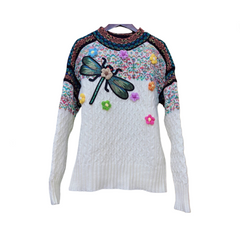 Dragonfly Embroidery Round Neck Retro Knitted Sweater