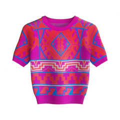 Geometric Jacquard Short Sleeve Knitted T-Shirt