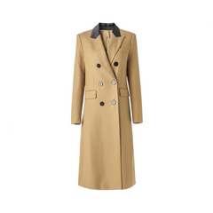 Classic Double Breasted Wool Twill Long Coat