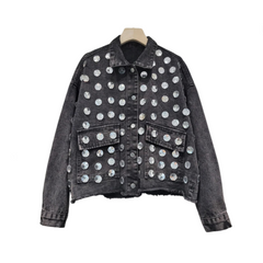 Hand Sewn Diamond Loose Denim Jacket