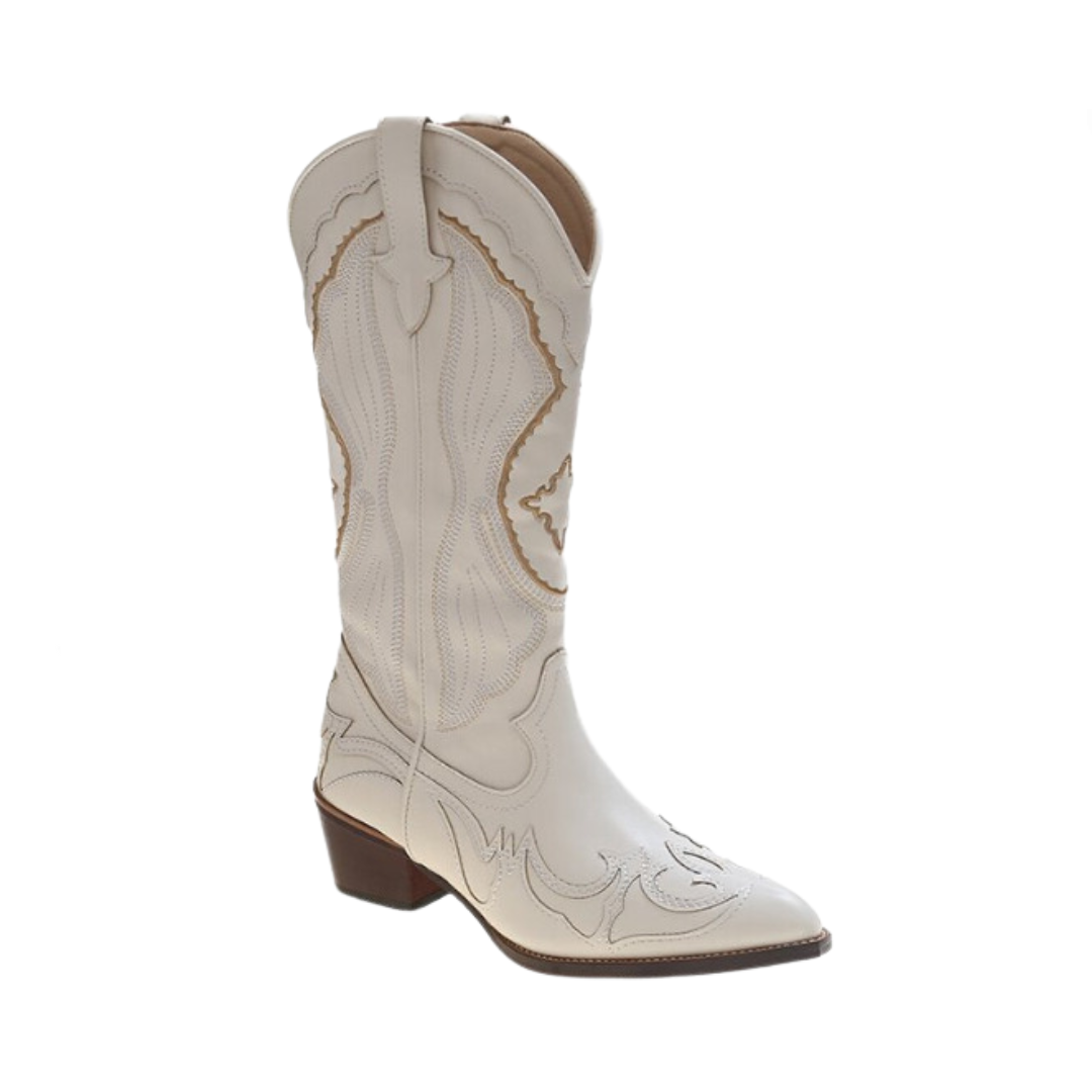 Chunky Heel Pointed Toe Cowboy Mid-Calf Boots