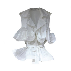 V-Neck Folded Spliced Sleeveless Lace-Up Waist Top