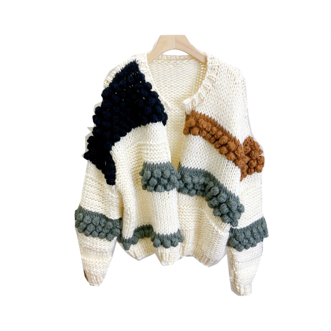 3D Ball Loose Rod Needle Knitted Cardigan