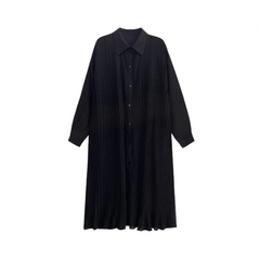 A-Line Pleated Midi Long Sleeved Large Shirt Dress