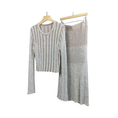 Slim Fit Sequined Sweater + Elastic Waist Skirt Set