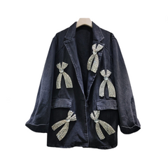 Big Diamond Bow Washed Denim Jacket