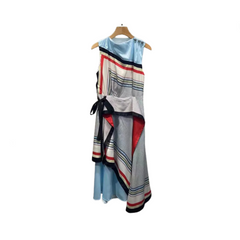 Irregular Sleeveless Tie Waist Printed Dress