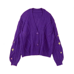 Casual Star Embroidery Knitted Cardigan