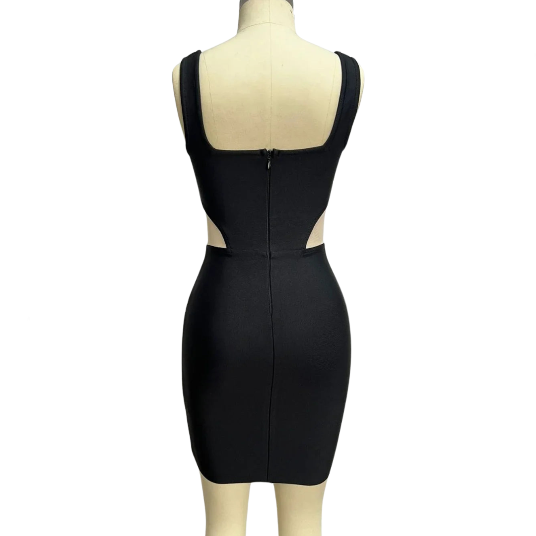 Hollow Waist Square Neck Diamond Bandage Dress