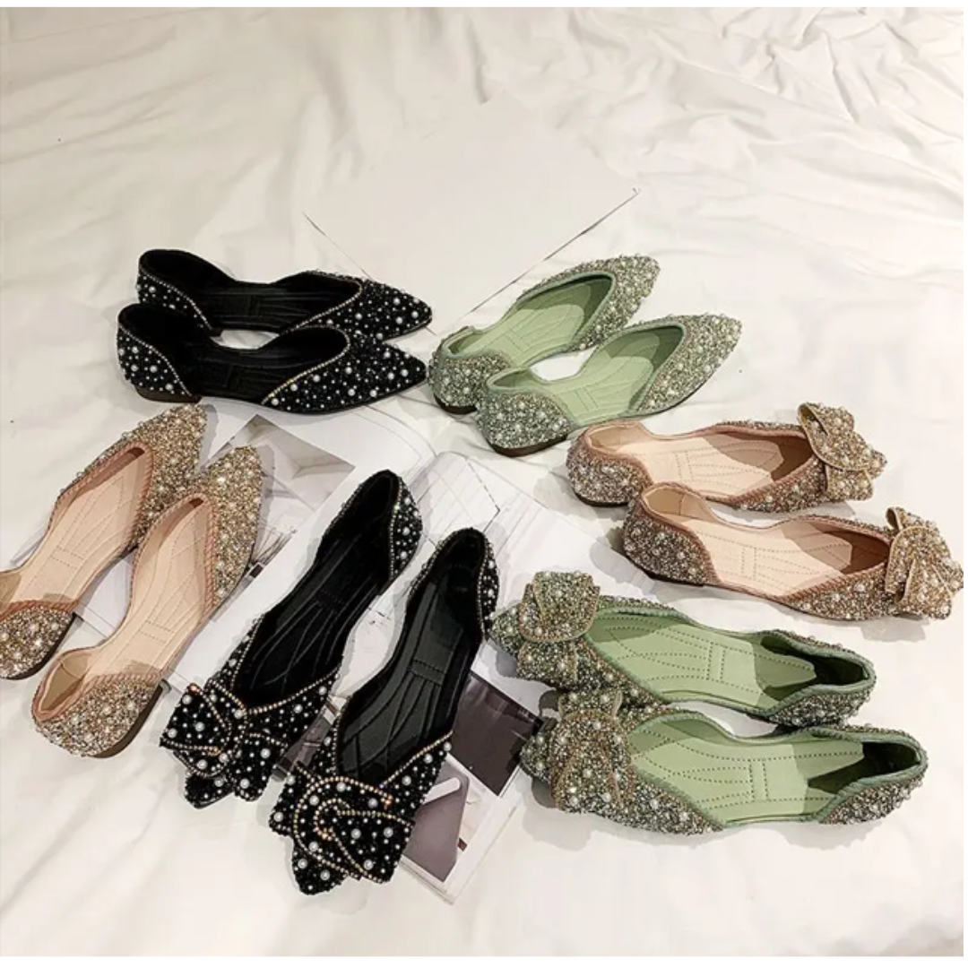 Pearl Rhinestone Pointed Toe Flats