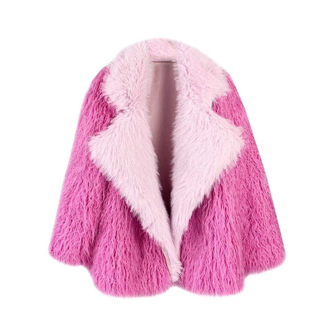 Pink Faux Fur Patchwork Fluffy Coat