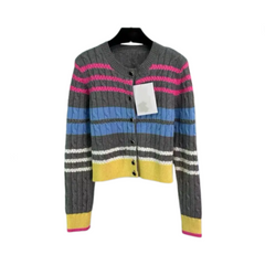 Vintage Striped Twisted Knit Cardigan