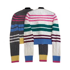 Vintage Striped Twisted Knit Cardigan