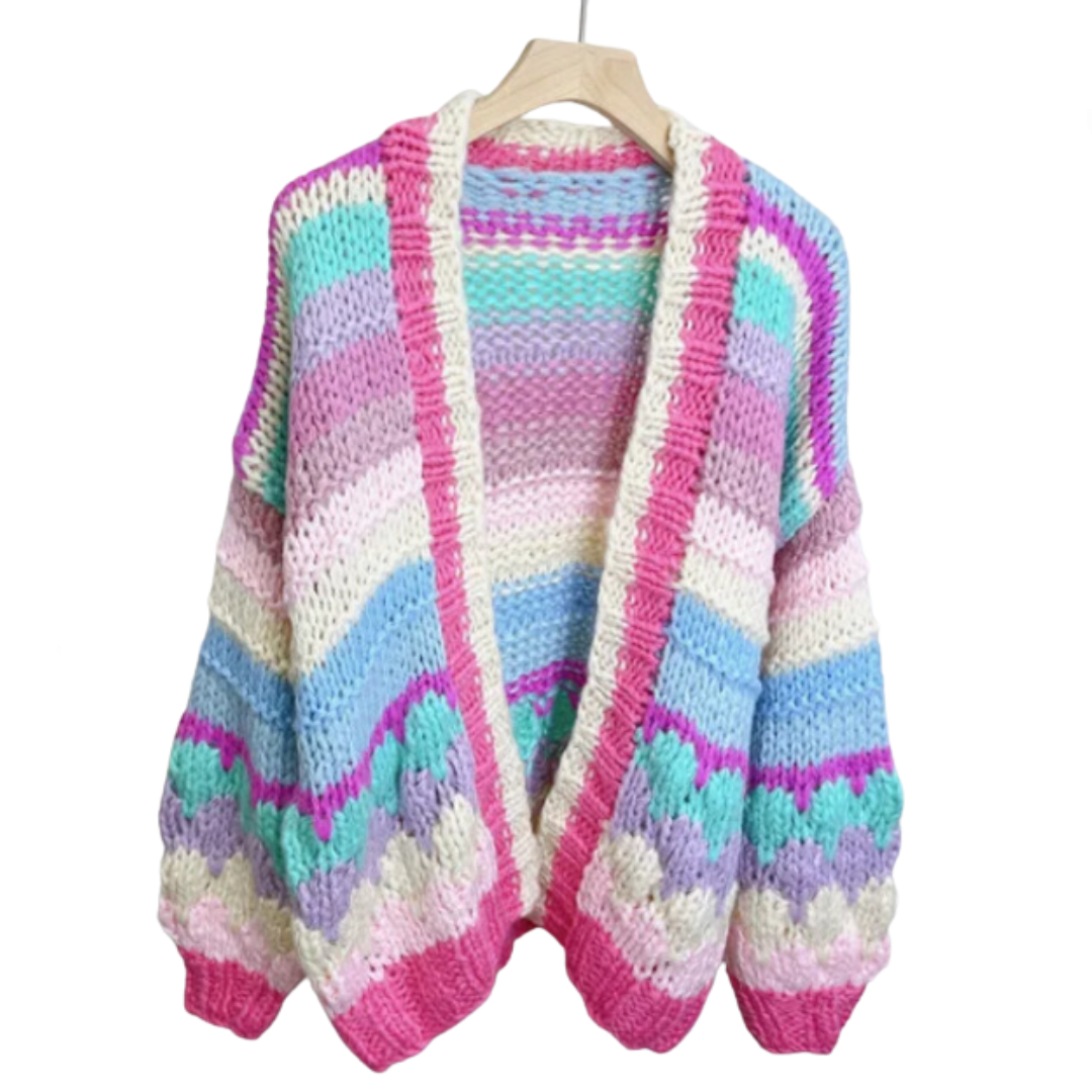 Multicolor Striped Vintage Crochet Cardigan