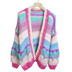 Multicolor Striped Vintage Crochet Cardigan