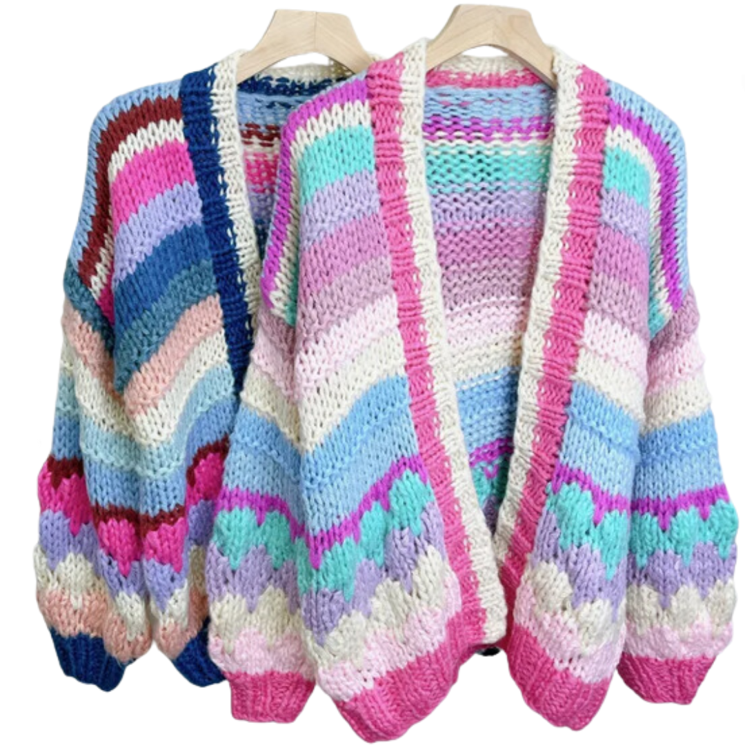 Multicolor Striped Vintage Crochet Cardigan