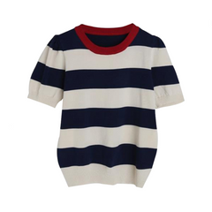 Striped Short Sleeve Round Neck Knitted T-Shirt