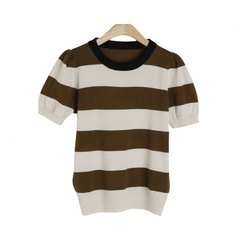 Striped Short Sleeve Round Neck Knitted T-Shirt