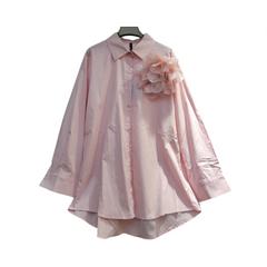 Three Dimensional Flower Loose Long Sleeved Shirt